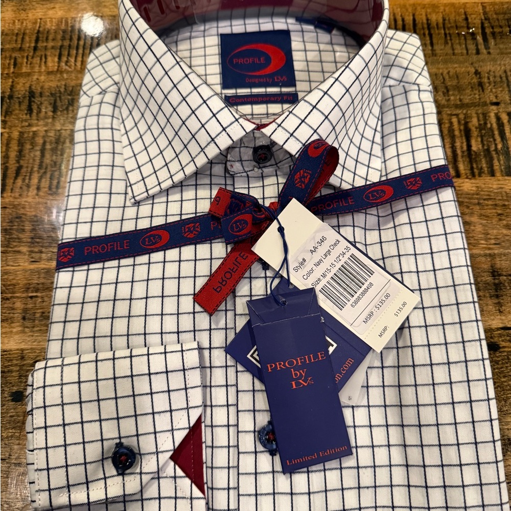 Men's Navy Checkered Dress Shirt